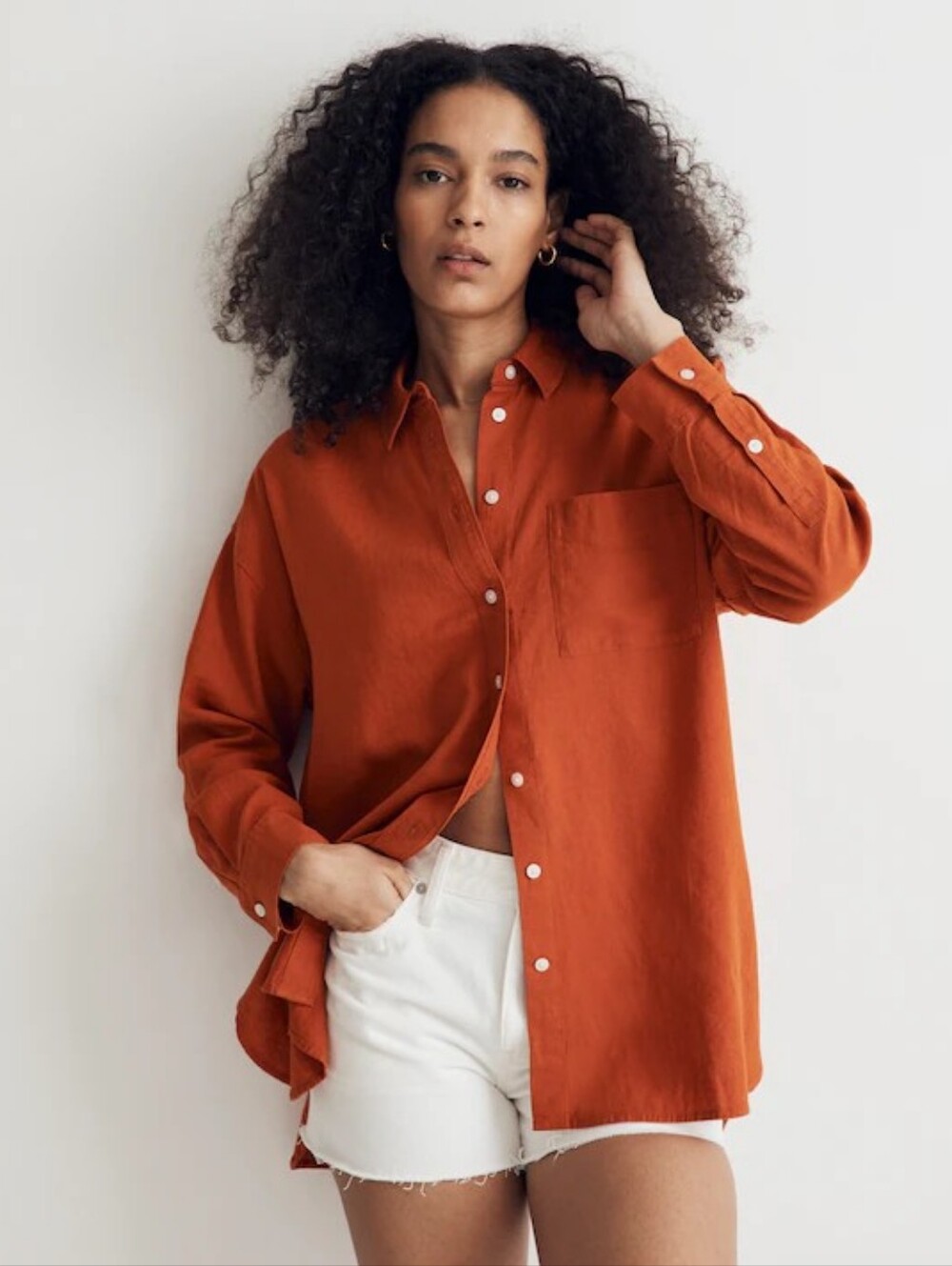 Madewell The Linen-Blend Oversized Shirt in burnt orange XL - Picture 15 of 15